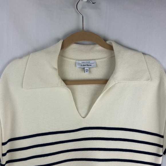 & Other Stories Paris Atelier Breton Stripe Polo Sweater Ivory Navy Small - Picture 3 of 6